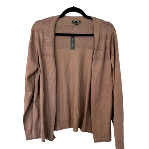 Lety & Me Women's Brown Leana Pointelle Lace Detail Cardigan Size L NWT